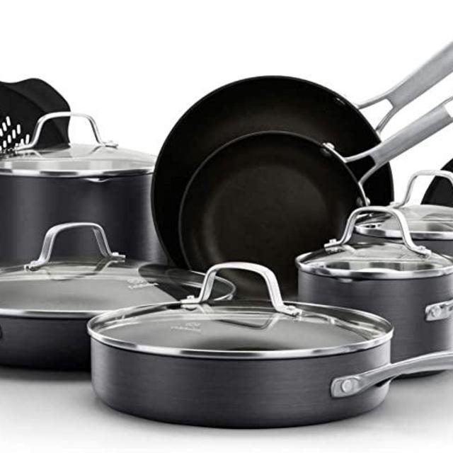 Calphalon Classic Nonstick 14 Piece Pots and Pans Cookware Set With BPA free No-Boil-Over Inserts Stay Cool Metal Handles Glass Lids