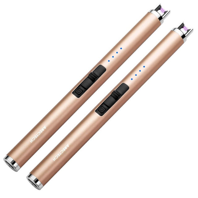 ARECTECH Rechargeable Electric Candle Lighter, Christmas Stocking Stuffers Gifts for Mom Men Wife, Arc Plasma Windproof Lighter for Candle Kitchen Birthday with Type-C Cable, Gold 2 Pack