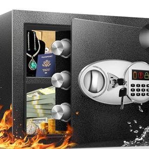 TOTOY 1.8 Cu Ft Fireproof Safe Box For Home Documents with Emergency Battery Box - Steel Security Small Safe Lock Box with Electronic Keypad, LED Sensor Light- Safety Box For Hotel Cash, Jewelry