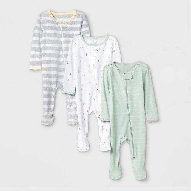 Baby 3pk Zip-Up Sleep N' Play - Cloud Island™ Mint/White/Gray 0-3M