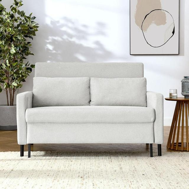 Mofolit 52“ Futon Love seat Bed Convertible Couch 2-in-1 Pull Out Sleeper Beds with Small Pocket, Twin Bed Sleeper for Living Room, Office, Apartment,Workroom and lounges. (Beige, LS)
