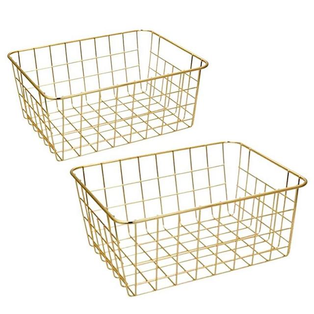 Wire Baskets, Gold 2 Pack Wire Basket, Organizing Storage Crafts Decor Kitchen (Gold Copper)