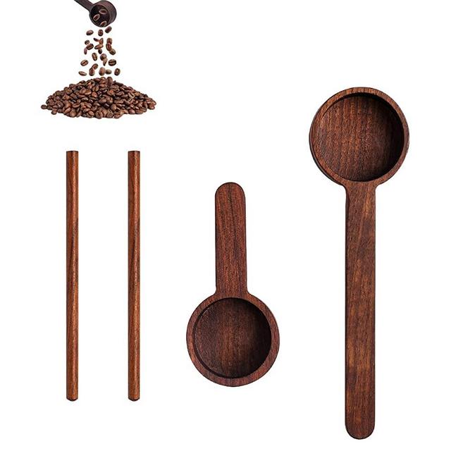 wooden coffee scoop measuring scoops for canisters, walnut wood spoon set with Stirring rod for Ground Coffee, Kitchen Tools scooper Tablespoon for Coffee Beans sugar scrubs Protein Powder Spices Tea