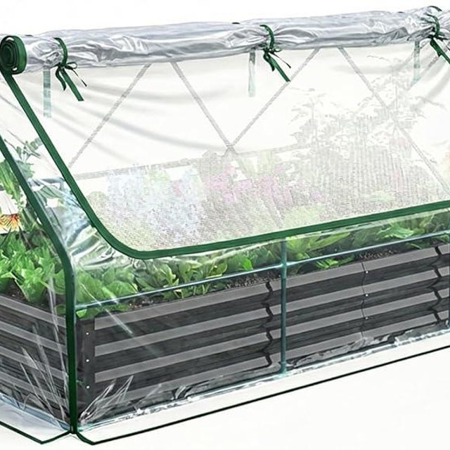 Quictent Raised Garden Bed Galvanized Raised Beds for Gardening Vegetables with Cover 8x4x1 ft Metal Planter Box Outdoor Use (Clear)