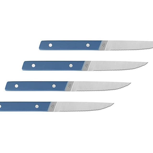 Misen Steak Knives Set of 4 - Serrated Steak Knife Set - Four Stainless Steel Serrated Steak Knives - Blue