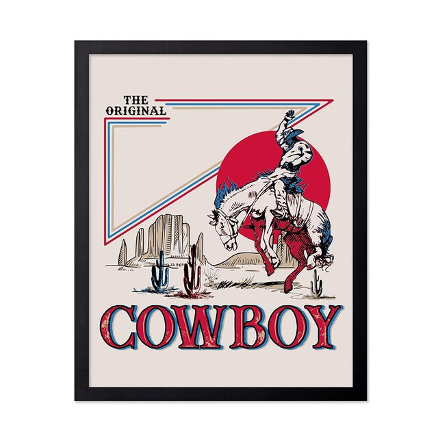 Poster Master Vintage Advertising Poster - Retro Western Print - Cowboy, Funky Wild West, Rodeo, Beer, Trendy, Aesthetic - Gift for Friend - Wall Decor for Kitchen, Bar, Pub, 16x20 Black Framed