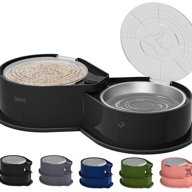 Newget Stainless Steel Dog Bowl Set with Lids, 304 Metal Dual Food & Water Bowls for Dogs & Cats, Foldable Pet Feeder with Cover Keeps Food Fresh, Anti-Skid Dog Dish for Small/Medium/Large Pets