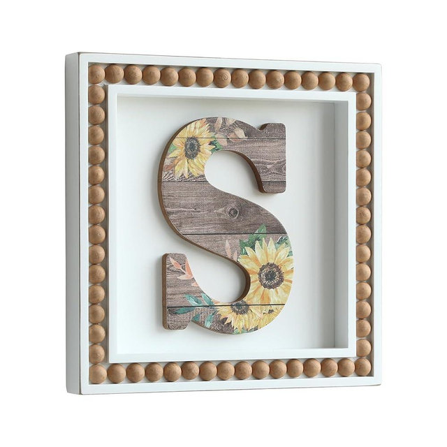 COLLECTIVE HOME - Monogram Wall Signs, Sunflower Decorative with Beads, Personalized Letters for Wall Decor, Tabletop Alphabet Signs, 10" x 10", (S)