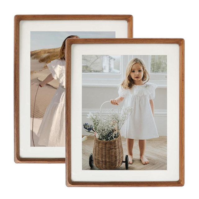 DECOCIAGA 11x14 Picture Frame Set of 2 Natural Wood Photo Frames Display Pictures 5x7 with Mat or 8x10 without Mat Multi Photo Frames Collage for Wall or Tabletop Decor