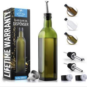 Zulay Kitchen 17oz Olive Oil Dispenser Bottle – Glass Oil Cruet with Spout, Funnel & Pourers, Easy-Pour Decanter for Kitchen Cooking and Serving (Green)