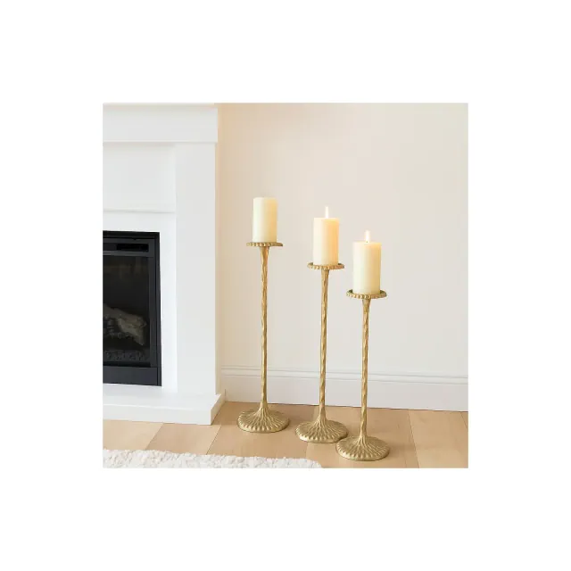 Elegant Tall Pillar Candle Holders - Decorative Candlestick Holder for Living Room, Entryway, or Home Decor - Set of 3, 40", 32", 26", Gold