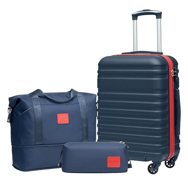 Coolife Suitcase Set 3 Piece Luggage Set Carry On Hardside Luggage with TSA Lock Spinner Wheels (Navy+Red, 3 piece set (DB/TB/20))