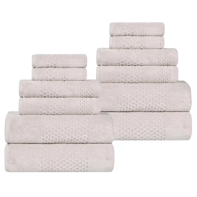 Zero Twist Waffle Textured Cotton Medium Weight 12 Piece Towel Set, Silver - Blue Nile Mills