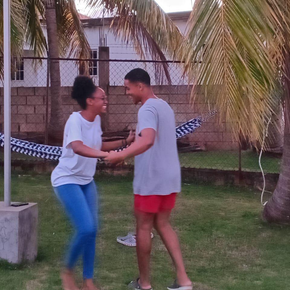 Practicing our 'First Dance' moves in the backyard