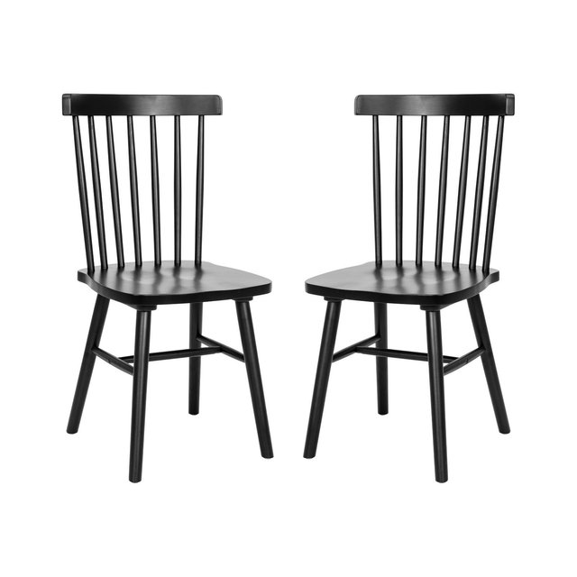 Flash Furniture Ingrid Set of 2 Commercial Grade Windsor Dining Chairs, Solid Wood Armless Spindle Back Restaurant Dining Chairs in Black