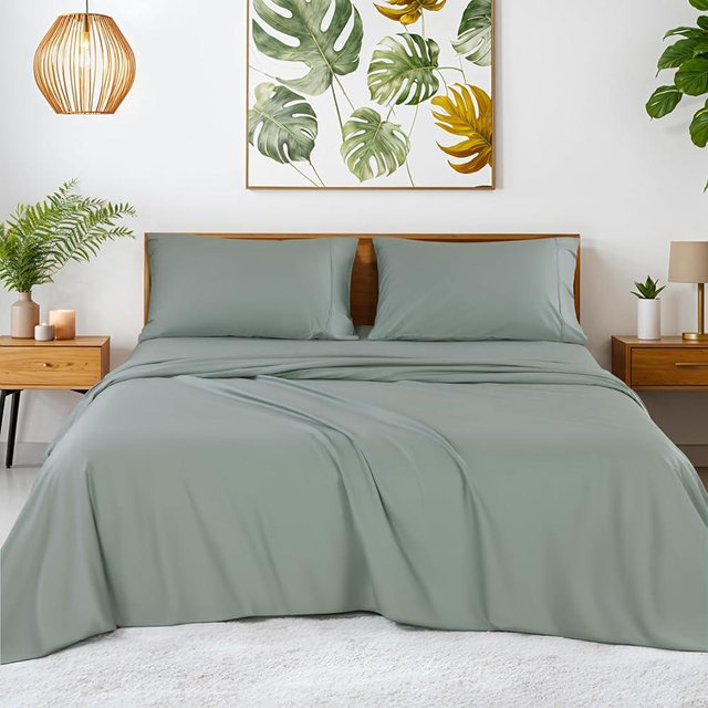 SONORO KATE 100% Egyptian Cotton Sheets - 1200 Thread Count, Luxury & Cooling Hotel Cotton Bed Sheets Set 4 Piece, Sateen Weave for Soft Feel, Fits Upto 16" Mattress (Sea Glass, Queen)