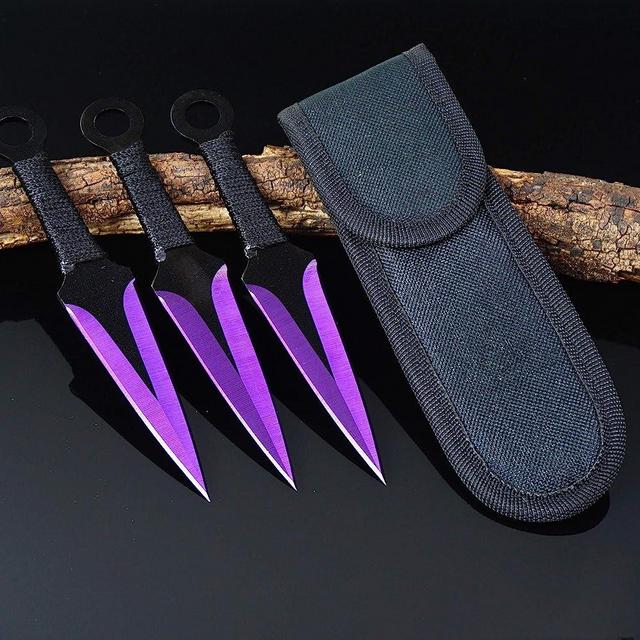 Tactical Knife Survival Knife Hunting Knife 6.75" Ninja Kunai Throwing Knives Set Fixed Blade Knife Razor Sharp Edge Camping Accessories Survival Kit Tactical Gear 73888 (Purple)