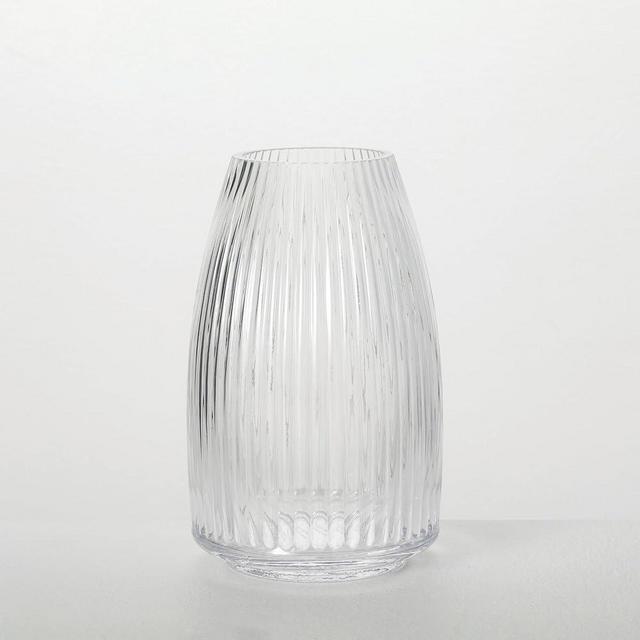 Sullivans Ribbed Glass Vase, Flower Vase for Modern Home Decor, Minimalist Vase for Shelf and Table, Vases for Centerpieces, Living Room, Bedroom, Kitchen, and Office Décor, Clear (G8478)