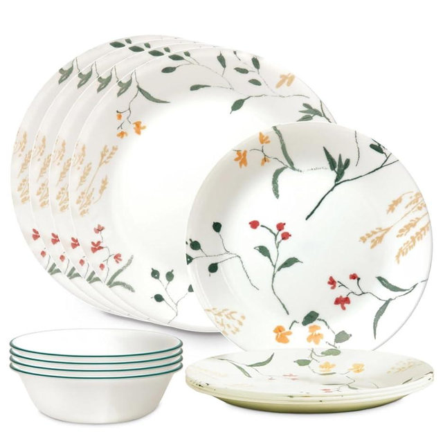 Corelle Vitrelle Signature Wildflower Scatter 12-Piece Dinnerware Set