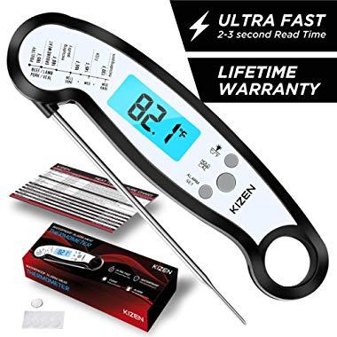 Kizen Instant Read Meat Thermometer - Best Waterproof Ultra Fast