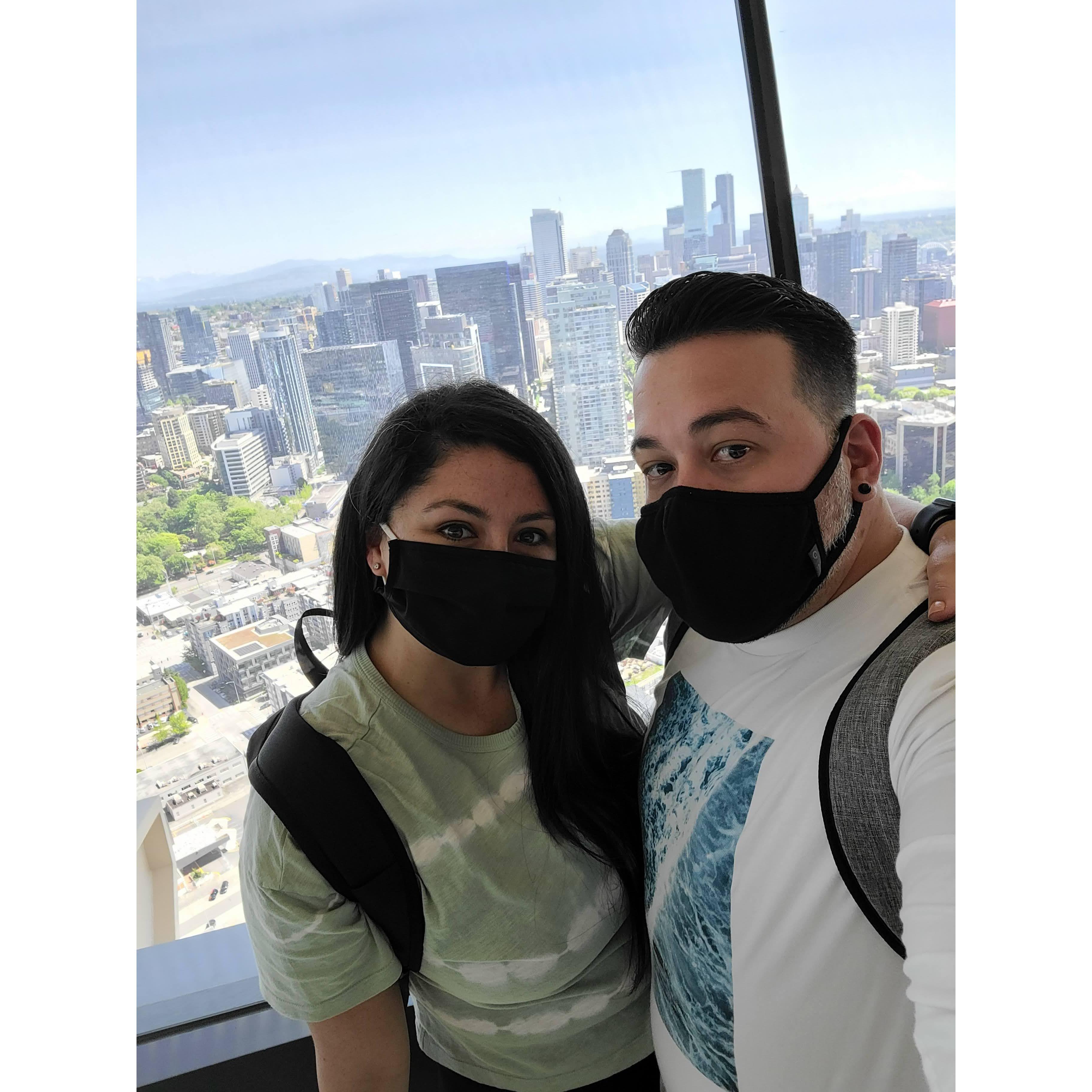 Caroline's 27th Birthday trip to Seattle, Washington on top of the space needle looking over the city