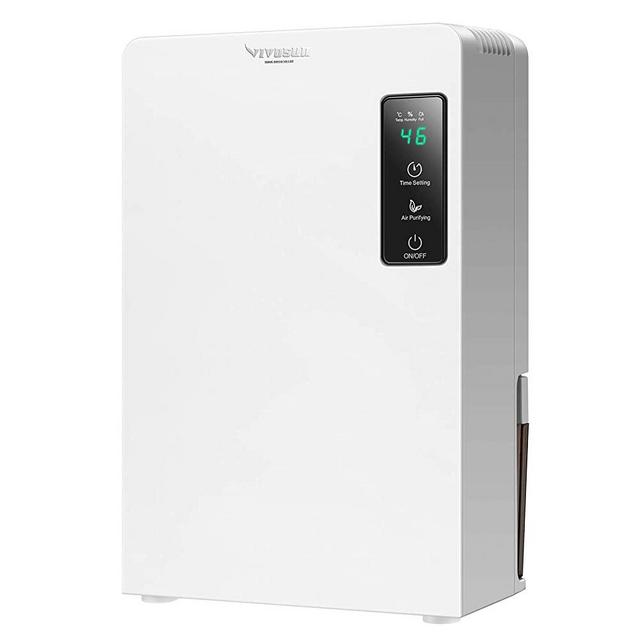 VIVOSUN Electric Mini Dehumidifier, Ultra-Quiet Auto Defrost Dehumidifier with Timer, 2200ML Water Tank and Drain Hose for Basement or Smaller Room