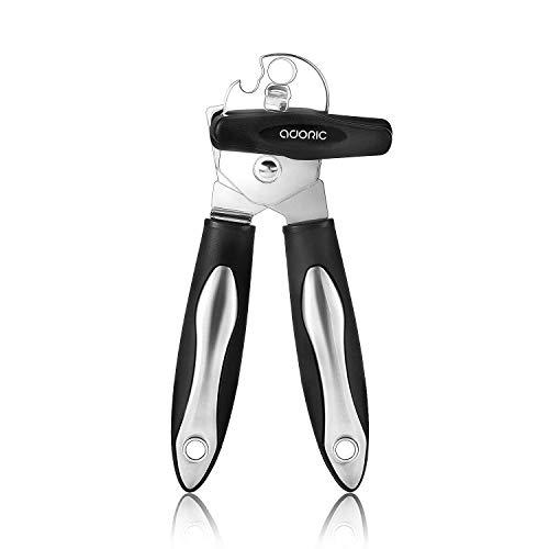 Manual Can Opener, Adoric Stainless Steel Can Bottle Openers with Smooth Edge, Ultra Sharp Jar opener with Anti Slip and Ergonomic Hand Grip