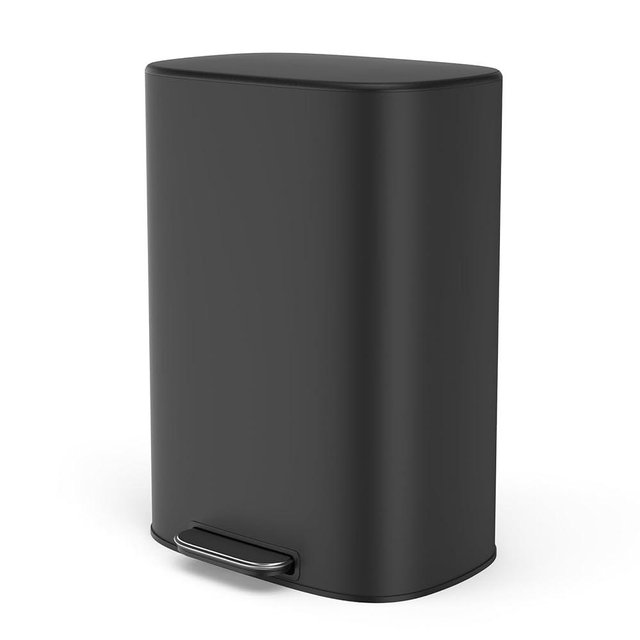Black 13 Gallon Stainless Steel Foot Pedal Large Trash Can with Soft Close Quiet Lid, Stainless Steel Thickened Body Oval Garbage Can with 30 Garbage Bags for Kitchen, Commercial, Home, Office