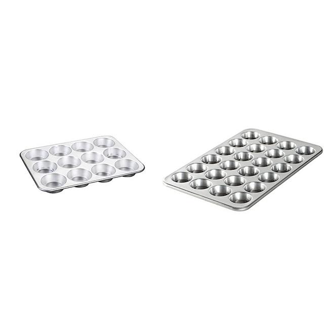 Nordic Ware Natural Aluminum Commercial Muffin Pan, 12 Cup & Natural Aluminum Commercial Petite Muffin Pan, 24 Cup