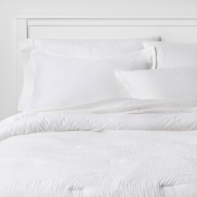 Full/Queen Micro Matelasse Comforter & Sham Set White - Threshold™