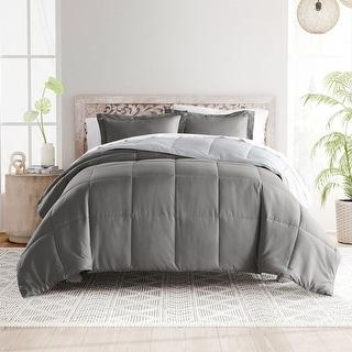 Soft Essentials All-season Down Alternative Reversible Lightweight Comforter Set - Black / Fog - Full - Queen