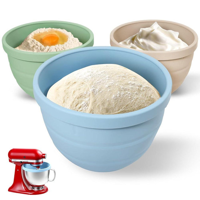 FORENEE Collapsible Silicone Liners for KitchenAid Tilt-Head 5 Qt Mixers, 3-Pack Bowl Insert Aid Set with Lids, No More Mixer Bowls Needed for Easy Baking