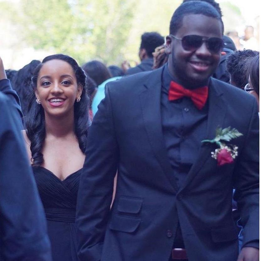 Walking the red carpet of our high school prom!