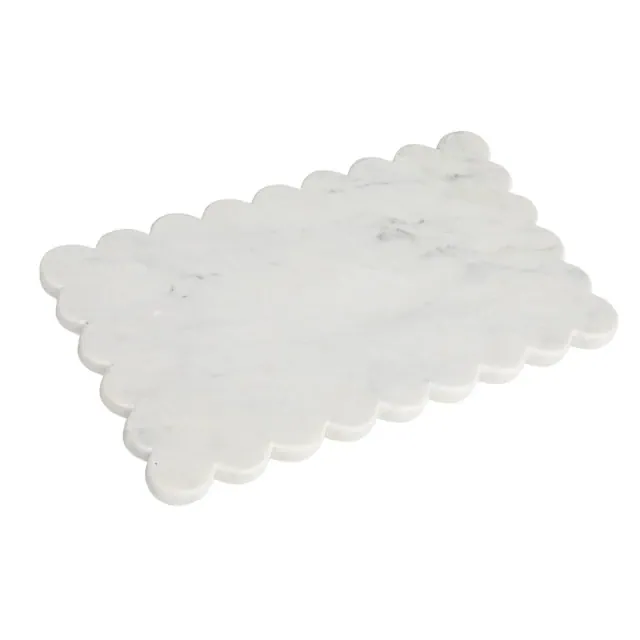 Storied Home Marble Cheese Board with Scalloped Edge, White