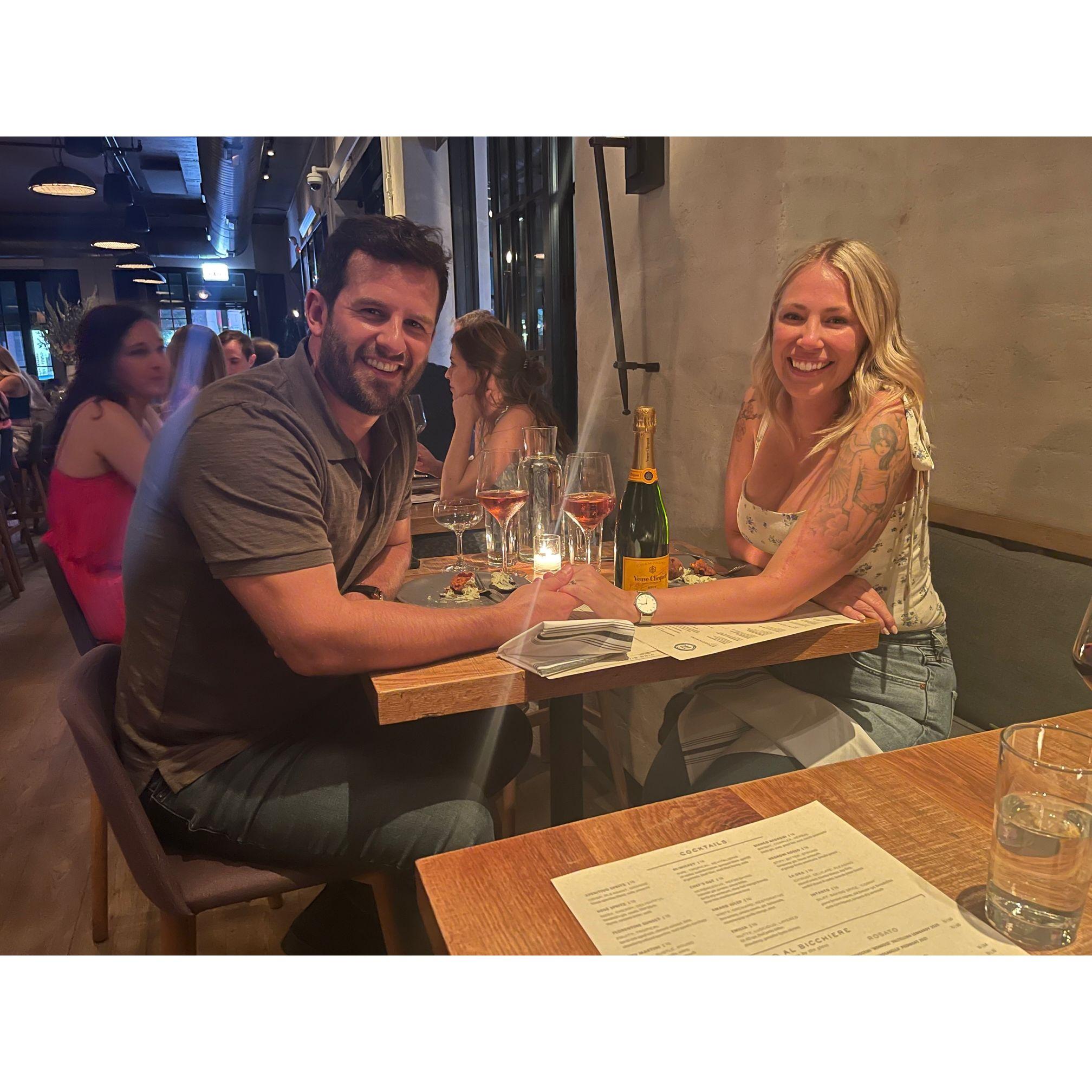 This is the restaurant we had our first date at and where we got engaged! This was right after Kyle proposed.