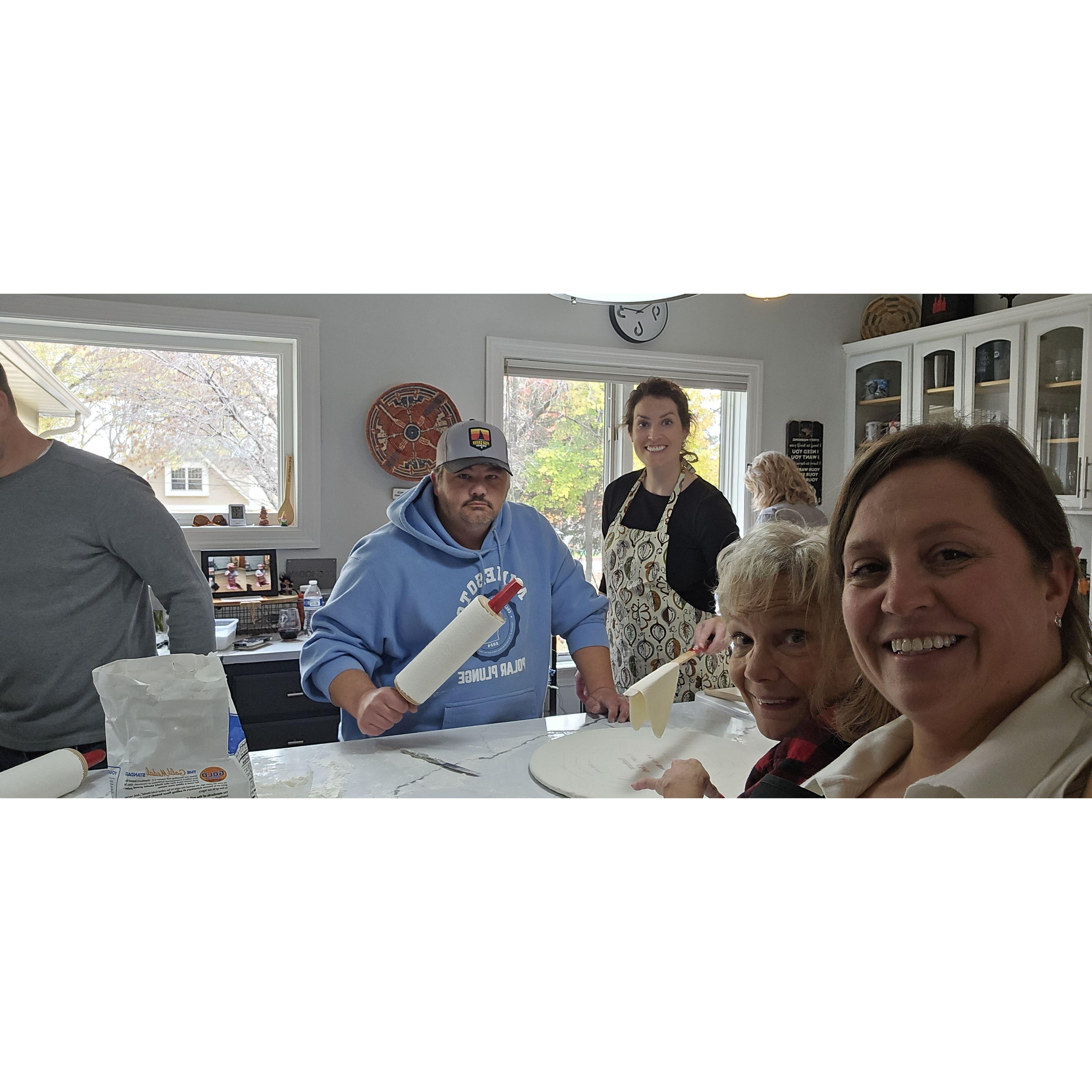 Tony & Jane joined the Jechorts for the annual lefse making! Norweigen, but really Viking,  shout-out....S-K-O-L