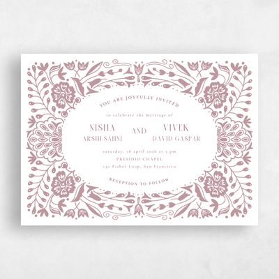 Pink Floral Wedding Invitation - Calliope Landscape
