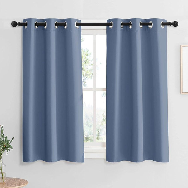 RYB HOME Blue Blackout Curtains for Living Room, Heavy Duty Curtains Drapes Room Darkening Privcay Window Treatment for Bedroom Closet Basement, W37 x L45 inches, Stone Blue, 2 Panels