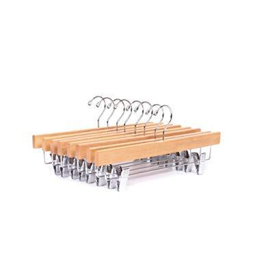 Amber Home Solid Gugertree Deluxe Wooden Pants Hangers Bottom Hanger Jeans Hanger Skirt Hanger with 2-Adjustable Clips (Natural, 24)