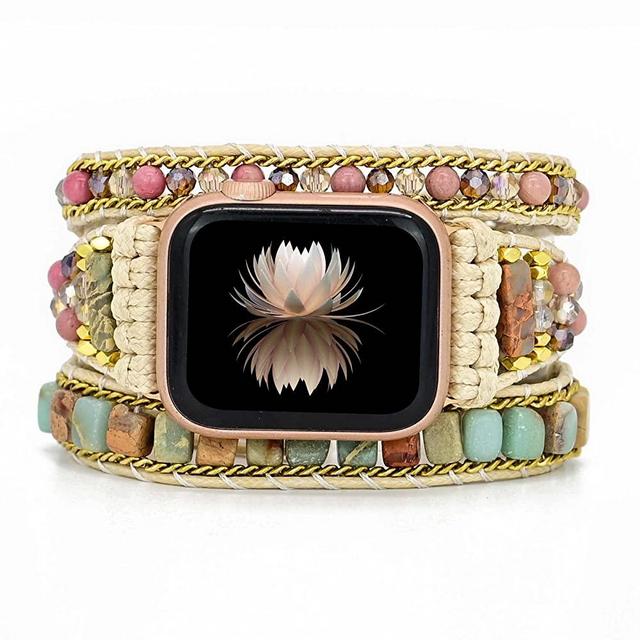 BOKIIWAY Handmade Beaded Boho Watch Bracelet Band Compatible with Apple Watch 38mm/40mm/41mm/42mm/44mm/45mm-Watch Strap for Iwatch Series 7/6/5/4/3/2/1/SE for Women (38/40/41mm, Mahogany Grain)