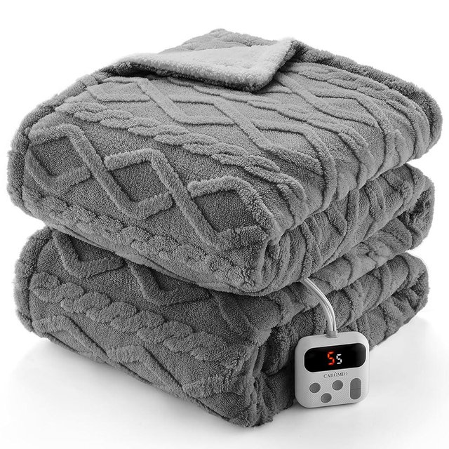 CAROMIO Electric Blanket Full Size - Thick Tufted Sherpa Heated Blanket Full Size with 10 Heating Levels and 10 Time Settings, ETL Certified Machine Washable Fast Heating Blanket Full 72"×84", Grey