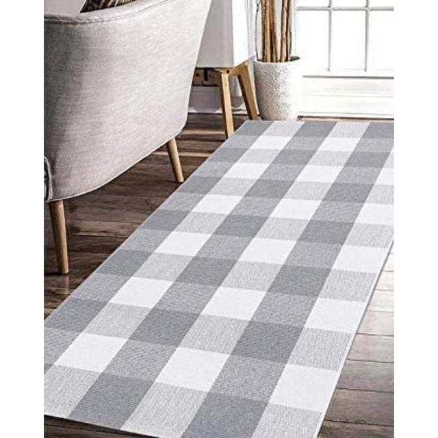Amazon - EARTHALL Buffalo Plaid Rug, Grey and White (2’x4.3’)