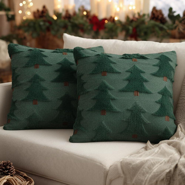 GEEORY Christmas Pillow Covers 18x18 Inch Set of 2, Christmas Decorations Xmas Tree Soft Plush Fluffy Faux Fur Decorative Throw Pillows Rustic Winter Decor Cushion Case Green Brown GC033-18