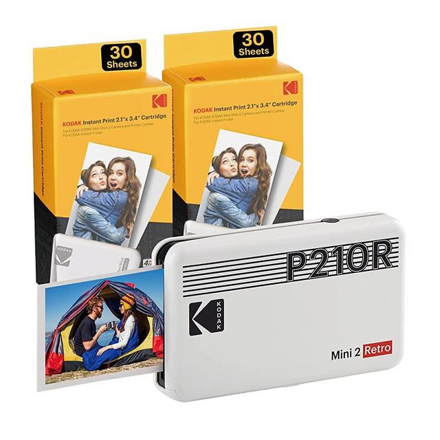 Kodak Mini 2 Retro 2.1x3.4” Portable Photo Printer (60 Sheets), Wireless Connection, Compatible with iOS, Android & Bluetooth, Real Photo, 4PASS & Lamination Process, Premium Quality – White