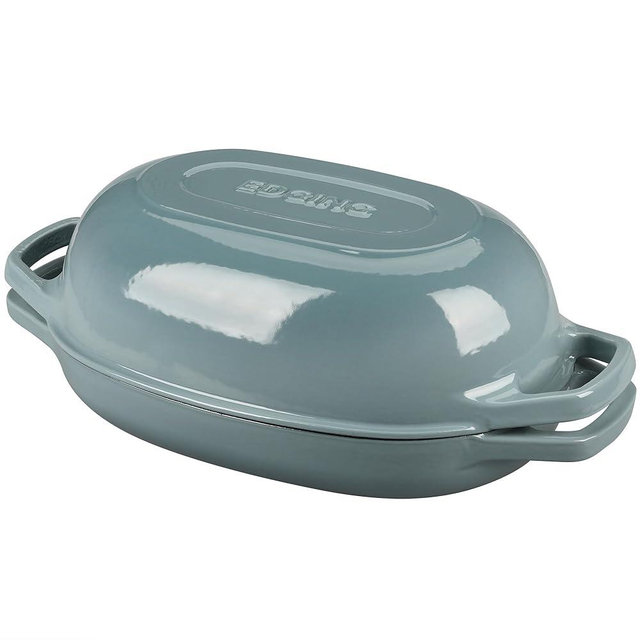 EDGING CASTING Enameled Cast Iron Oval Dutch Oven Pot with Lid, Dutch Oven for Sourdough Bread Baking, Bread Oven, Bread Dutch Oven, Oval Bread Pan, 5qt, Seasalt