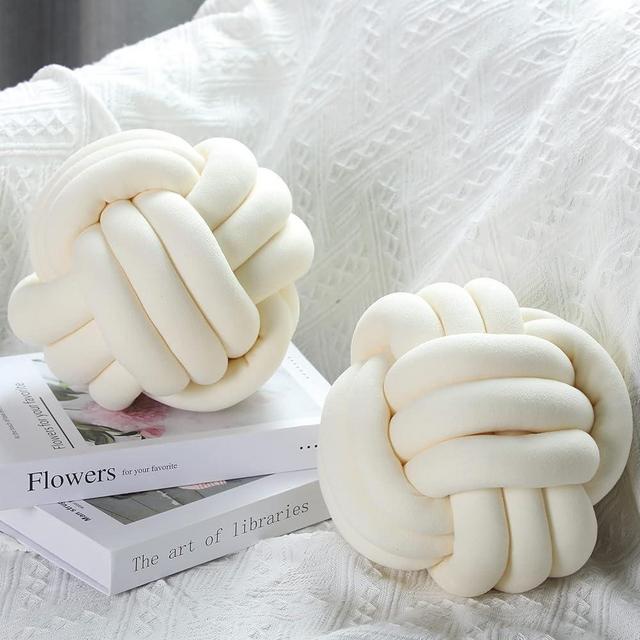 Namalu 2 Pieces Plush Knot Ball Pillows Decorative Round Throw Knotted Pillows Aesthetic Stuffed Pillows for Stress Relieving Bed Sofa Bedroom Decoration