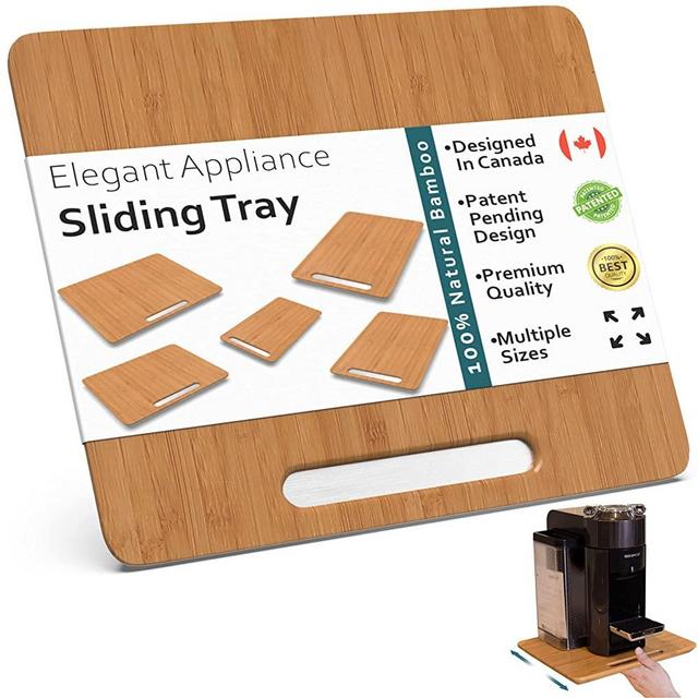 Ibyx Kitchen Appliance Slider for Counter – Bamboo Under Cabinet Sliding Tray for Coffee Maker, Air Fryer, Food Processor, Blender, Toaster – Kitchen Appliance Rolling Tray for Countertop (13"X10.5")