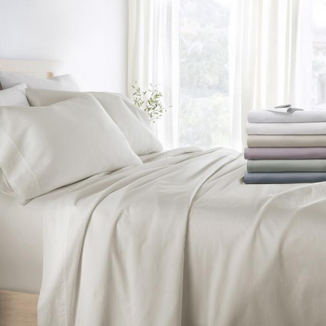 300 Thread Count Solid 100% Cotton Sheet Set - Becky Cameron, Ivory, Queen