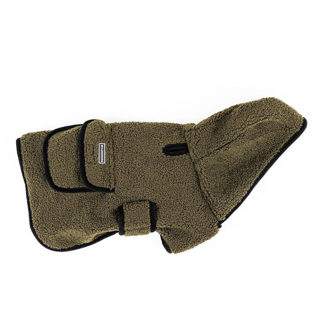 Wilderdog Double-Layered Hooded Sherpa Fleece Dog Jacket with Belly Strap, Leash Hole, Back Snap Pocket