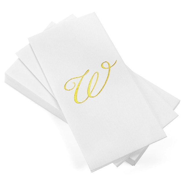 AH AMERICAN HOMESTEAD Disposable Hand Towels for Bathroom 50 Count - Guest Bathroom Essentials -Bathroom Paper Towels - Monogrammed Disposable Napkins - Wedding Napkins in Paper Towel Tray (Gold, W)